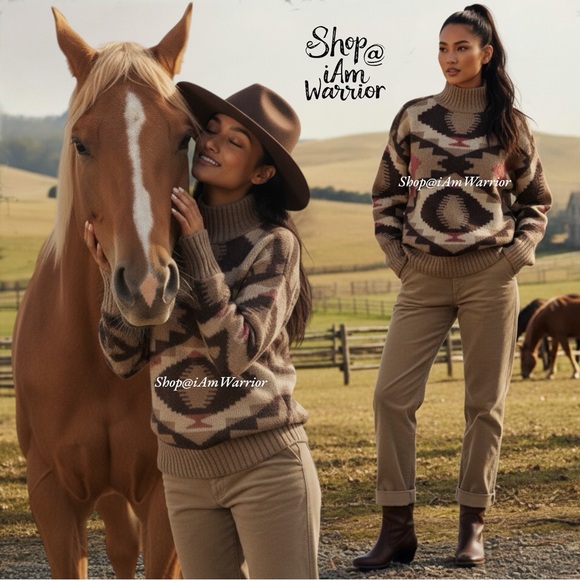 Ralph Lauren southwestern mockneck chunky wool pullover sweater *shop@ianwarrior - Picture 1 of 5